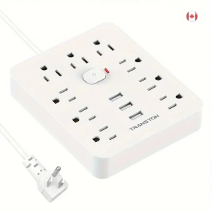 Fireproof Desktop Charging Station Surge Protector with 9 Sockets, 3 USB Ports, Flat Plug, Wall-Mounted 5ft Extension Cord – White, Perfect for Home and Office