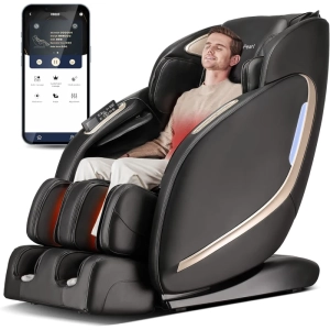 Track Zero Gravity Massage Chair - Full Body Shiatsu Massage Recliner with APP Control, Waist & Calf Heat, Thai Stretch, Body Scan, Shortcut Key, Bluetooth (Black)