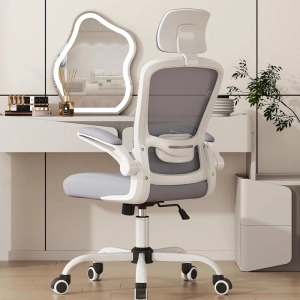 High Back Ergonomic Office Chair - Adjustable Lumbar Support, Headrest, Flip-Up Armrests, Swivel Desk Chair for Guitar Playing, 5-Year Warranty (Modern, Moon Grey)
