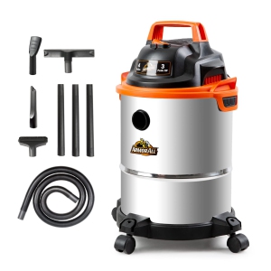 Armor All VO408S 0901 Aspirateur Humide/Sec de 4 Gallons 3.0 HP de Pointe avec 3 Buses et 1 Brosse, Réservoir en Acier Inoxydable, O..