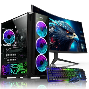 AQVIN ZForce Gaming PC ~ 27-inch Curved Gaming Monitor ~ AMD Ryzen 7 Processor ~ RTX 3050 6GB ~ 32GB RAM ~ 512GB SSD ~ Windows 11 Pro ~ RGB Keyboard Mouse ~ Black