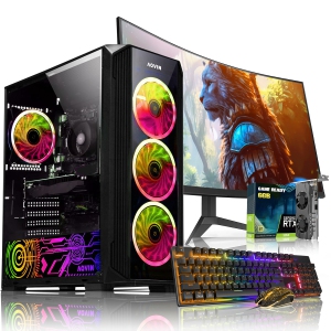 AQVIN ZForce Windows 11 Pro Gaming PC - 27 inch Curved Gaming Monitor (AMD Ryzen 7 CPU/ 16GB DDR4 RAM/ 512GB SSD/ GeForce RTX 3050 6GB/ RGB Keyboard Mouse) - Only at Best Buy