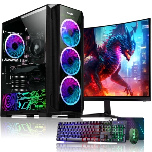 AQVIN ZForce Windows 11 Pro Gaming PC - 24 inch Curved Gaming Monitor (AMD Ryzen 7 CPU/ 16GB DDR4 RAM/ 512GB SSD/ GeForce RTX 3050 6GB/ RGB Keyboard Mouse) - Only at Best Buy