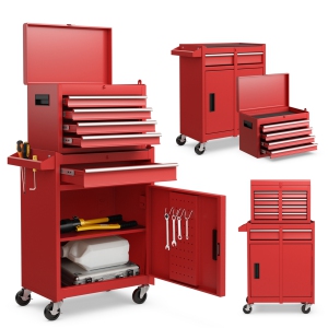 Costway 5-Drawer Rolling Tool Chest Cabinet Metal Tool Storage Box Lockable with Wheels
