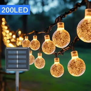 Solar Outdoor LED String Lights - 72ft 200 LED Crystal Globe, 8 Modes | Garden, Patio, Tree Decor