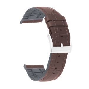 Bandini 20mm Leather / Rubber Hybrid Watch Strap Band for Samsung Galaxy Watch6 5 4, Active, Also Fits Garmin Vivoactive 5, Vivomove 3, 1, Venu SQ - Brown