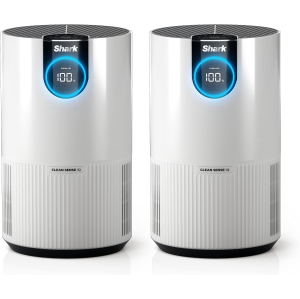 Shark HP102PK2 Air Purifier Two Pack with True HEPA, Cleans up to 500 sq. ft. Captures 99.98% of Particles, dust, allergens, Smoke up to 0.1–0.2 microns, Odor Lock, White