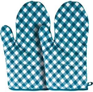 Canadian Linen Oven Mitts, 180°C Heat Resistant Cotton Non Slip Grip Terrycloth Gloves for Kitchen Microwave Cooking Baking Grilling BBQ Gloves, Blue