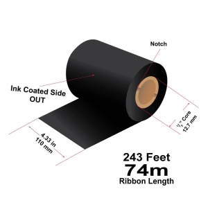 LabelJET 4.33" x 243ft / 110mm x 74m Black LJM238 Wax/Resin Thermal Transfer Ribbon For 4-Inch Desktop Printers 12/Rolls