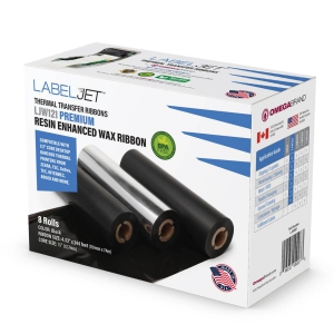 LabelJet 4.33" x 244ft / 110mm x 74m Black LJW121 Wax Ribbon For 4-Inch Desktop Printers 8/Rolls
