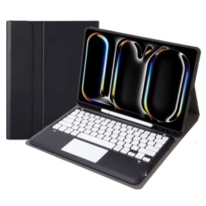 iPad Pro 13 (2024) Detachable Leather Tablet Case with Bluetooth Keyboard and Pen Slot - Black/White