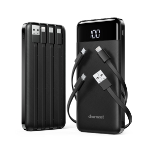 2 Pack of Portable Chargers with Built in Cables, 2PCS Slim 10000mAh Travel Essentials Battery Pack 6 Outputs 3A Power Banks for iPhone Samsung Pixel LG Moto iPad (Black + Black)