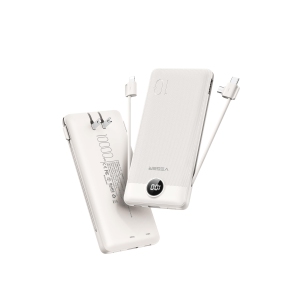 Portable Charger for iPhone Built in Cables Fast Charging USB C Slim 10000 Power Bank, Wall Plug USB Battery Pack for iPhones, iPad, Samsung More Phones Tablets (Coffee)