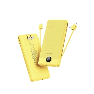 Portable Charger for iPhone Built in Cables Fast Charging USB C Slim 10000 Power Bank, Wall Plug USB Battery Pack for iPhones, iPad, Samsung More Phones Tablets (Yellow)