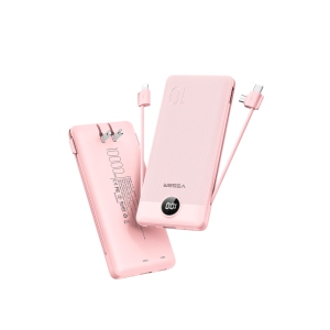 Portable Charger for iPhone Built in Cables Fast Charging USB C Slim 10000 Power Bank, Wall Plug USB Battery Pack for iPhones, iPad, Samsung More Phones Tablets (Crepe)