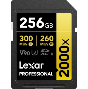 Lexar 256GB Professional 2000x SDXC Memory Card, UHS-II, C10, U3, V90, Full-HD & 8K Video, Up to 300MB/s Read, for DSLR, Cinema-Quality Video Cameras (LSD2000256G-BNNNU)