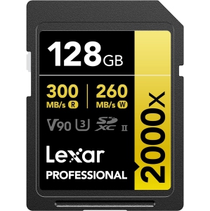 Lexar Professional 2000x 128GB SDXC UHS-II Card, Up to 300MB/s Read, for DSLR, Cinema-Quality Video Cameras (LSD2000128G-BNNNU)