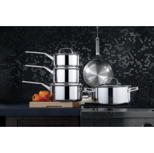 10pc Meyer ProClad 5-Ply Aluminum Core Stainless Steel Cookware Set, Made in Canada