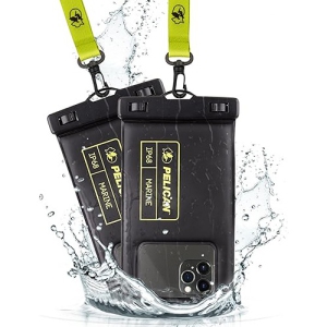 Case-Mate Pelican 2 Pack Marine - IP68 Waterproof Phone Pouch (Regular Size) Floating Waterproof Phone Case with Detachable Lanyard - 2 Pack - Black / Hi-Vis Yellow