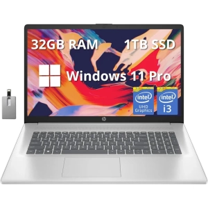 HP 17.3" FHD IPS Laptop - Intel Core i3-1215U - 32GB DDR4 - 1TB SSD - Intel UHD Graphics - Windows 11 Pro - Silver