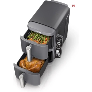 Ninja SL401 DoubleStack XL 2-Basket Air Fryer - 10 QT, 6-in-1, DoubleStack Technology, Smart Finish, Cook 4 Foods at Once, Compact Design, Easy Clean, Grey
