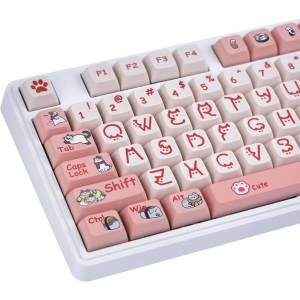 PBT Keycaps 131 Keys, XDA Profile Cute Keycaps Set, Cat Keycaps Dye Sublimation for 64/87/96/98/104/108 ANSI Layout Cherry MX Switches Mechanical Keyboards