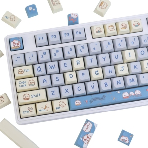 PBT Keycaps 149 Keys Blue Cat, XDA Profile Keycaps Set, Blue White Cartoon Keycaps Dye Sublimation for 64/87/96/98/104/108 ANSI Layout Cherry MX Switches Mechanical Keyboards