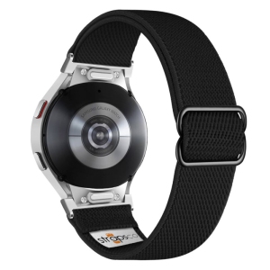 Nylon Stretch Band for Samsung Galaxy Watch 6 - Black - Silver Adapter
