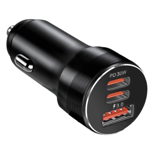 Elink - Car Charger with Dual USB Type-C Port and One USB-A Port, Fast Charging, Black