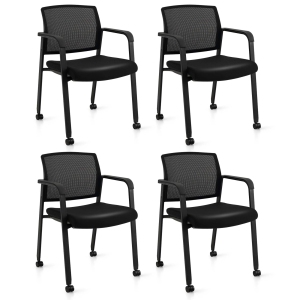 Costway Conference Chairs Set of 4 Stackable Office Guest Mesh Chair Waiting Room Wheels