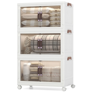 Costway 60 Gallon Storage Bins 3-Tier Stackable Storage Boxes with Lid Lockable Casters