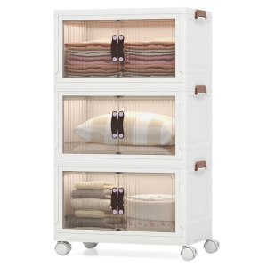 Costway 25.5 Gallon Storage Bins 3-Tier Stackable Storage Boxes with Lid Lockable Casters