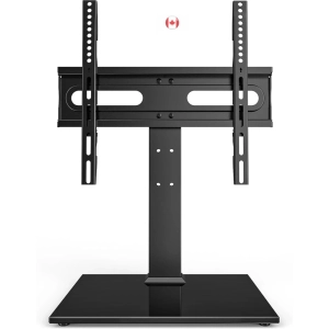 Universal Table Top TV Stand for 27-55 Inch TVs | 9-Level Height Adjustable | Tempered Glass Base & Wire Management | VESA 400x400mm