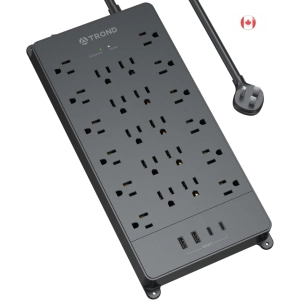 Power Bar with Surge Protector | 22 Outlets & 4 USB Ports (2 USB-C) | 5ft Flat Plug Extension Cord | 4000 Joules ETL Listed | Wall Mount for Home & Office