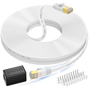 Cat 7 Ethernet Cable 50 ft, High Speed Flat Internet Cable with Extension Coupler, Shielded RJ45 Network Cable