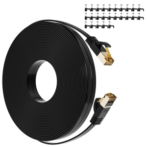 Cat 7 Ethernet Cable 25 FT, Cat7 Flat High Speed 10Gbps 600MHz Shielded Internet Network Patch Black Cord,