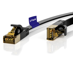 Cat 7 Ethernet Cable 2-Pack 4 FT, Cat7 Flat High Speed 10Gbps 600MHz Shielded Internet Network Patch Black Cord, Ultra