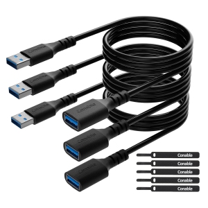 USB 3.0 Extension Cable 4 Feet (3 Pack), USB A Male to Female Cable (from 2ft to 100ft for Selection), 5Gbps Data
