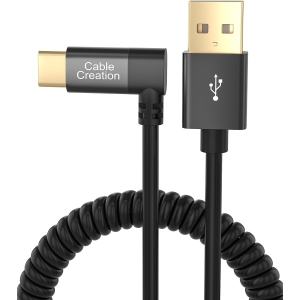 Coiled USB C Cable 4 Feet, Coiled Angled USB A to USB C Cable USB to C Fast Charging Cable 3A 480Mbps