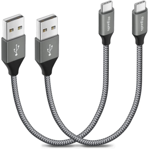 Gray Short USB C Cable 1ft, 2-Pack USB to USB C Cable 3A Fast Charging Type C Cable Braided Data Cord