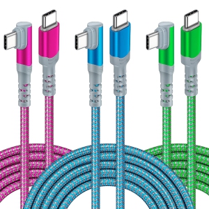 USB C to USB C Cable【3Pack 10ft】, 60W 3A Type C Cable 90° Right Angle PD Charger Fast Charging Cable Nylon