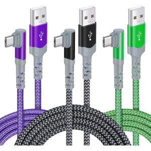 USB Type C Charging Cable 3Pack 10FT/3M 90 Degree Right Angle USB A to USB C Fast Charger Cord Compatible