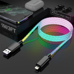 Light Up iphone Charger Cable 20W Fast Charging LED iPhone Charger Cable MFi Certified iphone RGB LED Flowing Lightning