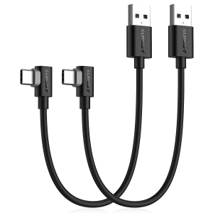 USB C Cable Short 90 Degree, 【2Pack, 1ft】Right Angle 3A Type C to USB A Quick Charging & Data Sync Cord