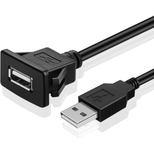 TNP USB Flush Mount Cable w/Buckle (Square)- Dashboard Panel Dash Mount 1 Port USB Socket Plug Jack Connector Extension