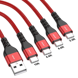 USB C Cable, 4 Pack (3.3ft+6.6ft+6.6ft+10ft) 3.1A QC3.0 Fast Charging USB Type C Cable for Samsung S21 S20 S10