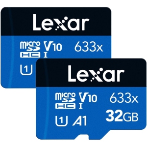 Lexar High-Performance 633x 32GB (2-Pack) microSDHC UHS-I Card w/SD Adapter, Up to 100MB/s Read, for Smartphones, Tablets, and Action Cameras (LMS0633032G-B2ANU)