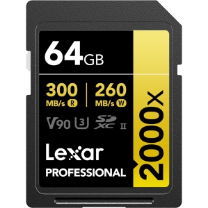 Lexar Professional 2000x 64GB SDXC UHS-II Card, Up to 300MB/s Read, for DSLR, Cinema-Quality Video Cameras (LSD2000064G-BNNNU)