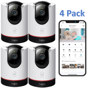 4 Pack - TP-Link Tapo 2K QHD Pan/Tilt Indoor Security WiFi Camera, 360° Panoramic View, Human & Pet AI Detection, Night Vision w/Starlight Sensor, Physical Privacy Mode