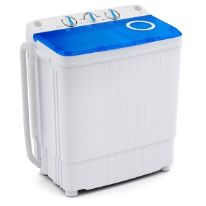 Costway Compact / Portable Washer with Turbo/Speed Wash and 15-Minute Quick Wash - White + Blue